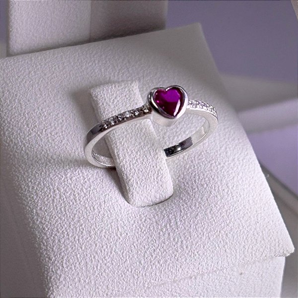 ANEL - CORAÇÃO PINK - PRATA 925