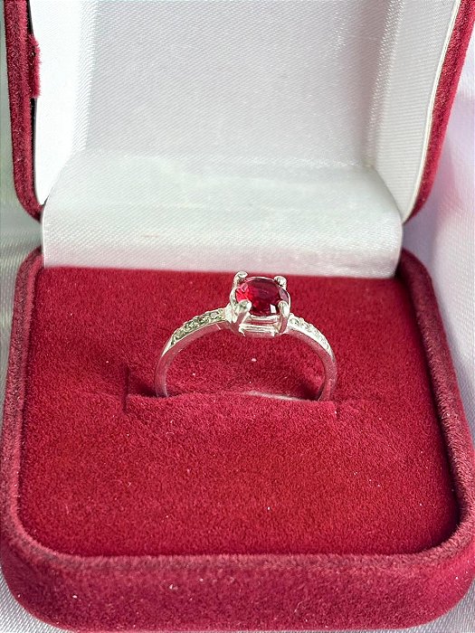 ANEL - SOLITARIO VERMELHO - PRATA 925