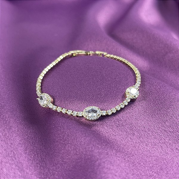 PULSEIRA RIVIEIRA CRAVEJADA EM ZIRCONIA RODIO BRANCO - SEMIJOIA