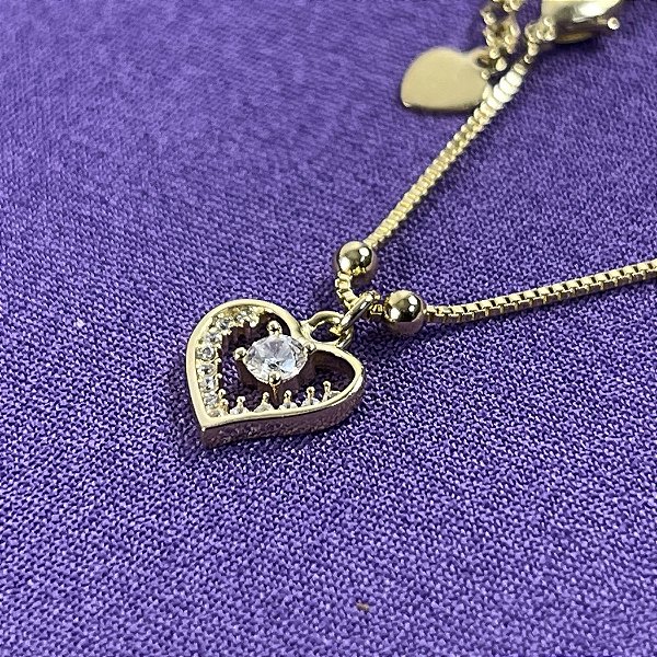 PULSEIRA VENEZIANA C CORAÇÕES DE CRISTAIS NO DOURADO - SEMIJOIA