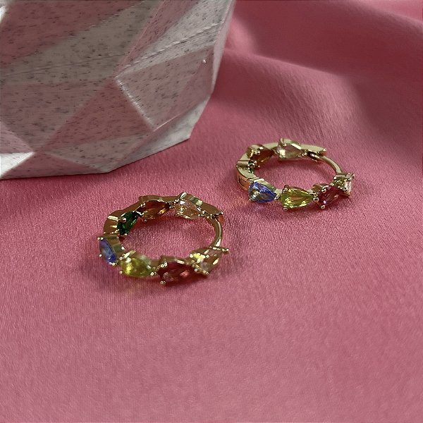 BRINCO ARGOLA GOTAS COLORIDAS - SEMIJOIA