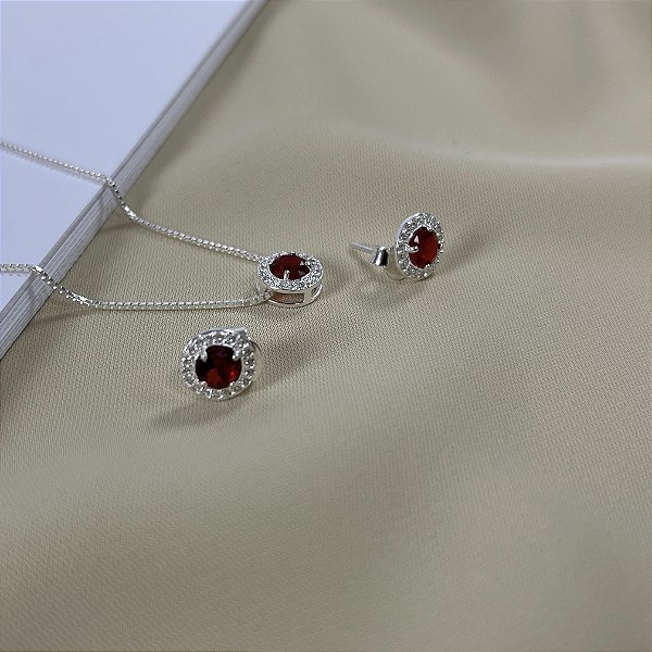 CONJUNTO PONTO DE LUZ LUXO VERM - PRATA 925