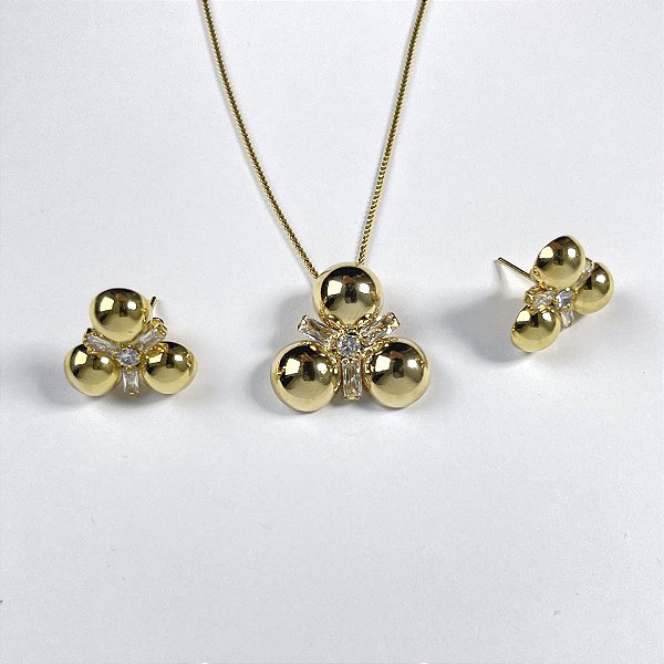 COJUNTOS MEIA PEROLA E PEDRAS NO DOURADO - SEMIJOIA