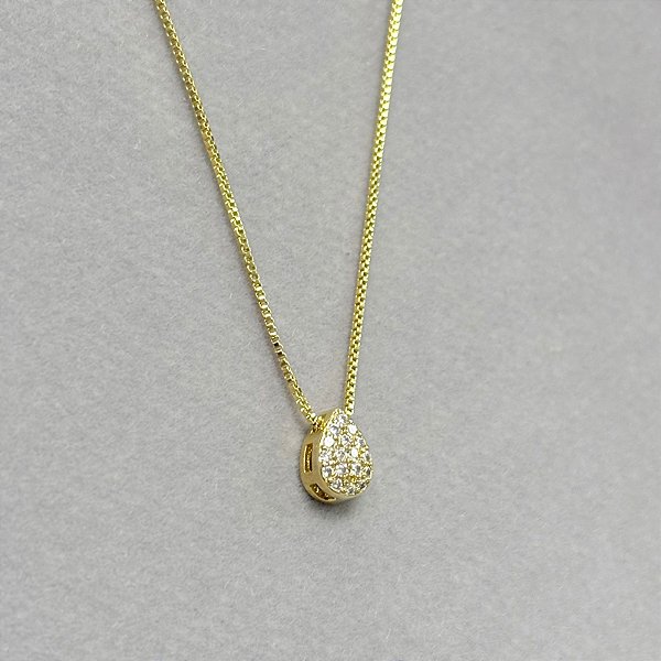 COLAR GOTA CRAVEJADA MICROZIRCONIA DOURADA - SEMIJOIA