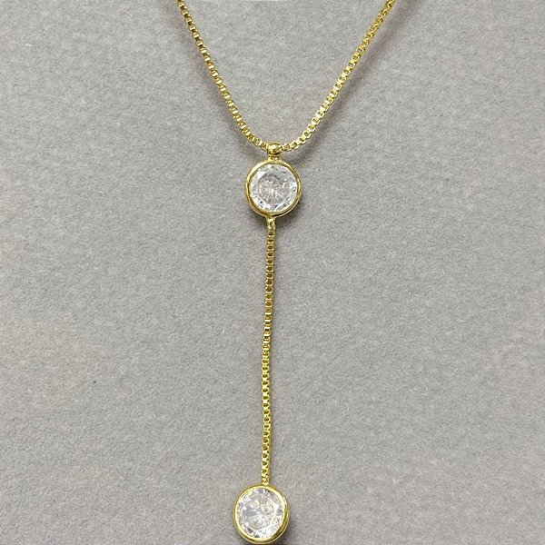 COLAR GRAVATINHA COM PEDRAS ZIRCONIA NO DOURADO - SEMIJOIA