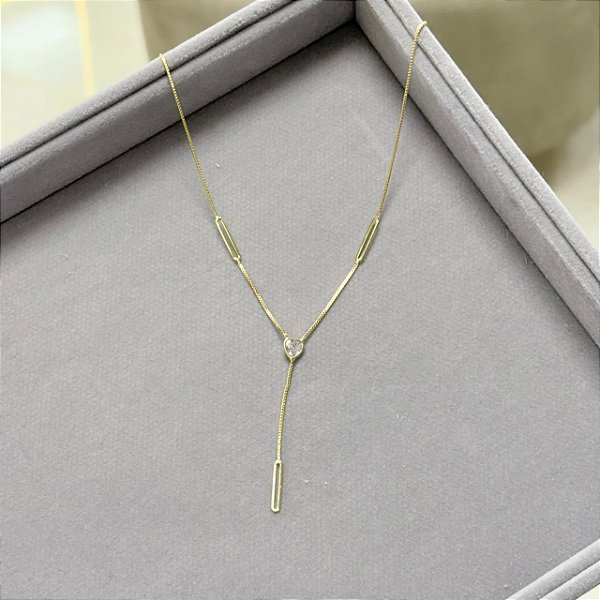 COLAR GRAVATINHA CORAÇÃO ZIRCONIA - SEMIJOIA