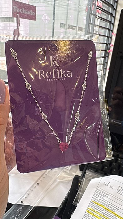 COLAR LUXO CORAÇÃO PINK - PRATA 925