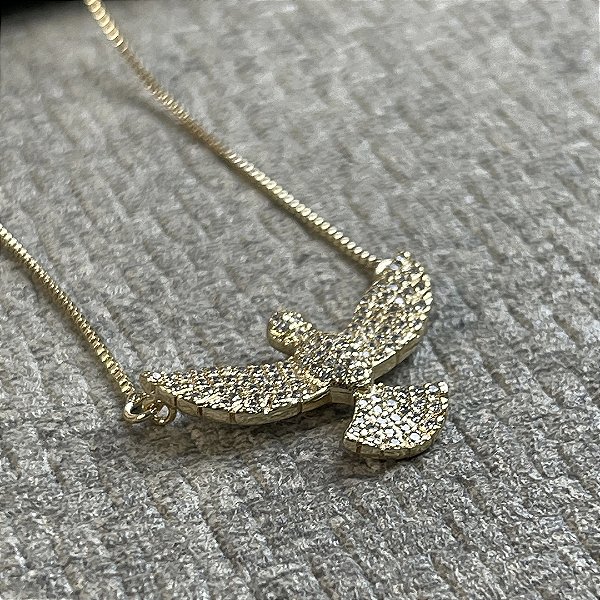 COLAR PINGENTE ESPIRITO SANTO CRAVEJADO - SEMIJOIA