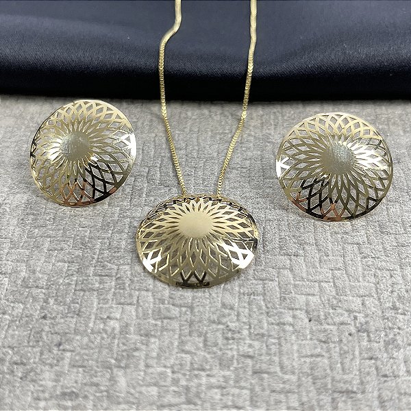 CONJUNTO CIRCULO MANDALA NO DOURADO - SEMIJOIA