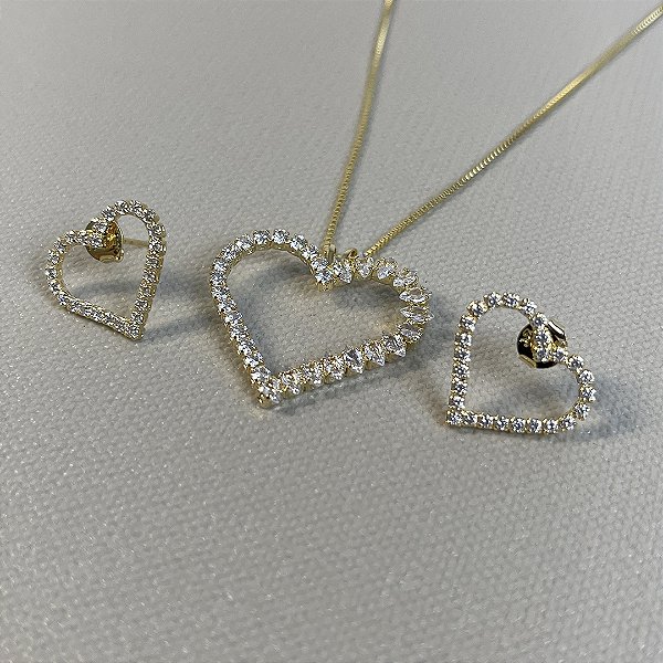 CONJUNTO CORAÇÃO ZIRCONIA - SEMIJOIA