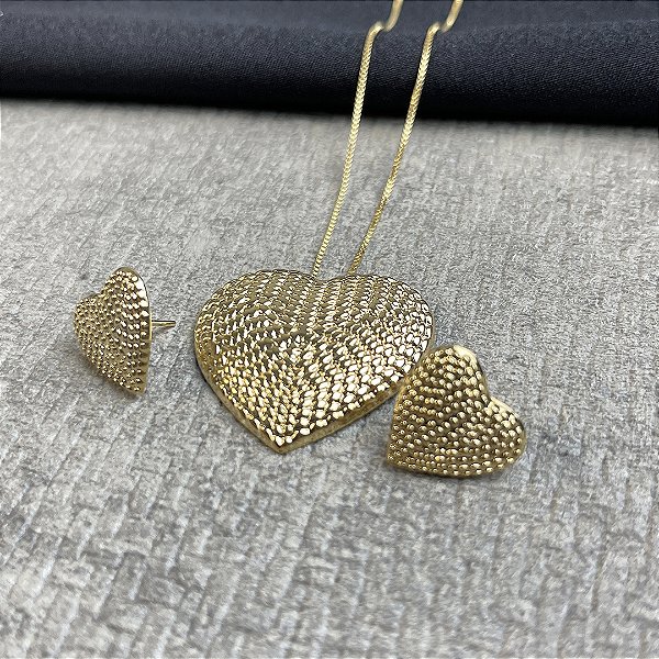 CONJUNTO CORAÇÕES S NO DOURADO - SEMIJOIA