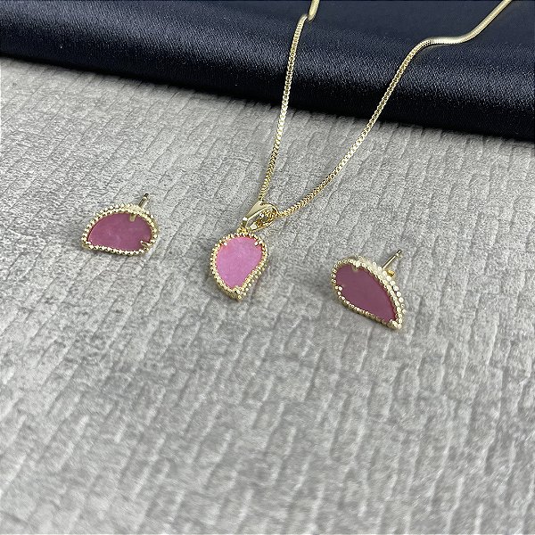 CONJUNTO GOTA CINTILIANTE ROSA - SEMIJOIA