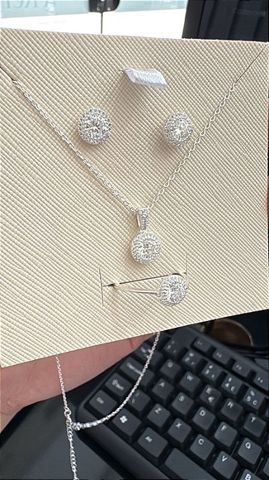 CONJUNTO MOISSANITE PIZZA + 18 SOLITARIO 2.4 - PRATA 925