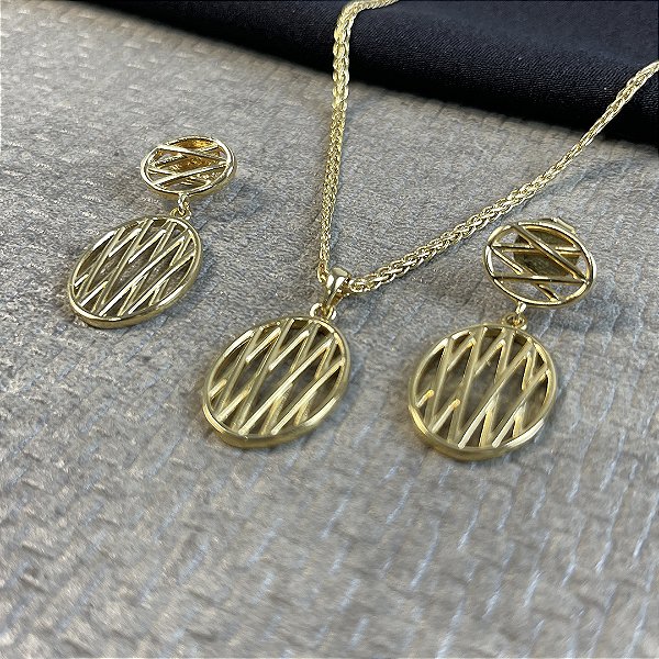 CONJUNTO OVAL NO DOURADO - SEMIJOIA
