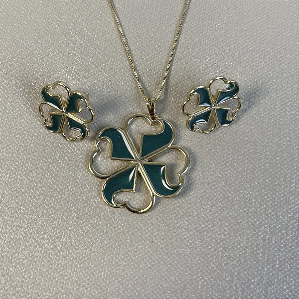 CONJUNTO TREVO VERDE - SEMIJOIA