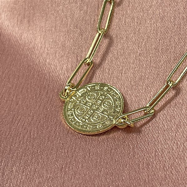 PULSEIRA MEDALHÃO DE SAO BENTO NO DOURADO - SEMIJOIA