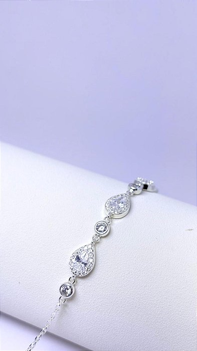PULSEIRA GOTAS CRISTAL CRAVEJADA - PRATA 925