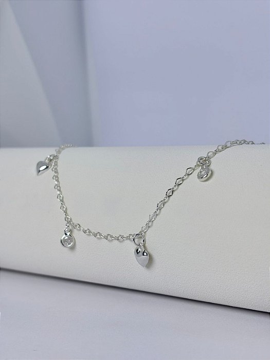PULSEIRA CORAÇÕES E ZIRCONIA - PRATA 925