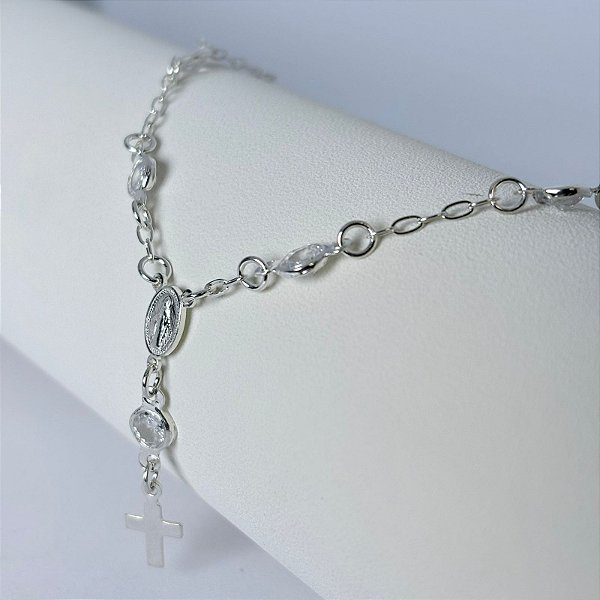 PULSEIRA TERÇO COM ZIRCONIA CRISTAL - PRATA 925