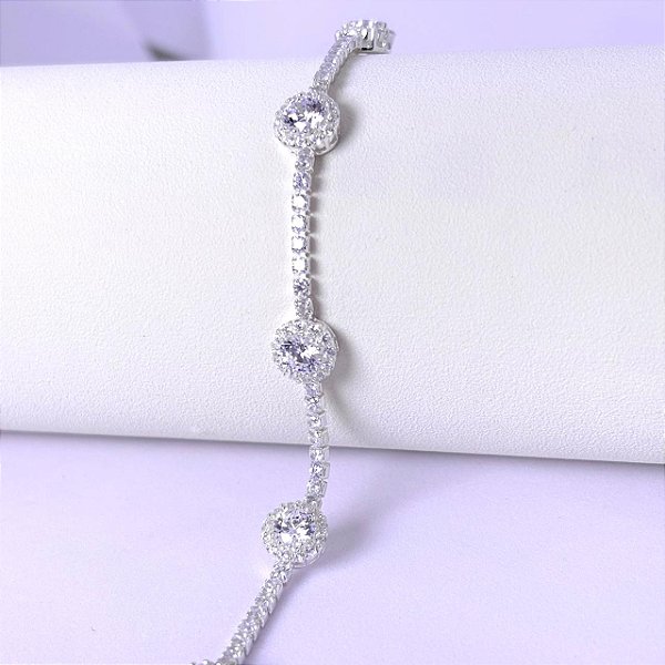PULSEIRA RIVIEIRA ZIRCONIA CRISTAL - PRATA 925