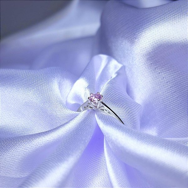 ANEL SOLITARIO PEDRA ROSA - PRATA 925