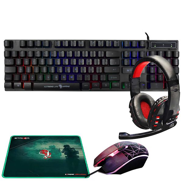 KIT Teclado Gaming Português ELG STRIKER CGSR41 + Mouse + Headset + Mousepad - Preto