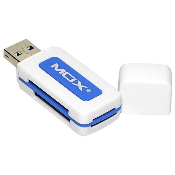 Leitor de Memória SD/MMC/TC-Flash/Mini SD/MS/M2 Mox CR01 USB 2.0 480Mb/s - Branco/Azul