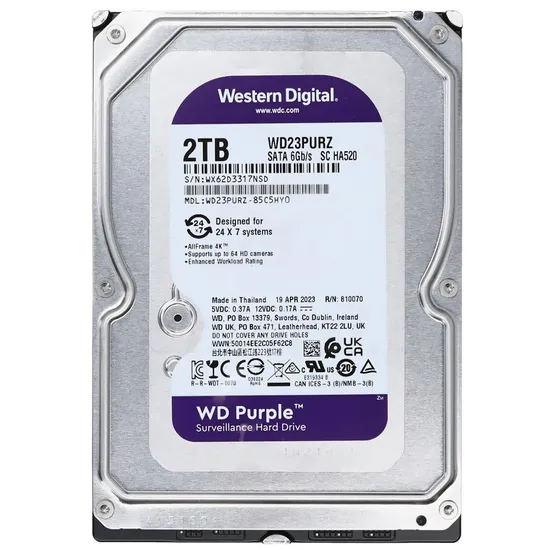 HD Western Digital 2TB WD Purple 3.5" SATA 3 5400RPM - WD23PURZ