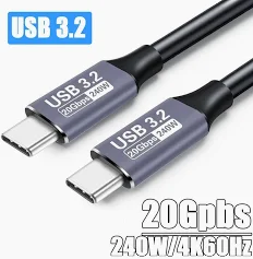 Cabo USB 3.2 20Gbps 48V 5A 240W USB C to Type-C 3.2 Gen2 Cable Data Transfer USB C SSD