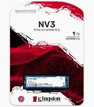 SSD Kingston NV3, 1 TB, M.2 2280, PCIe 4.0 x4, NVMe, Leitura: 6000 MB/s, Gravação: 4000 MB/s, Azul - SNV3S/1000G