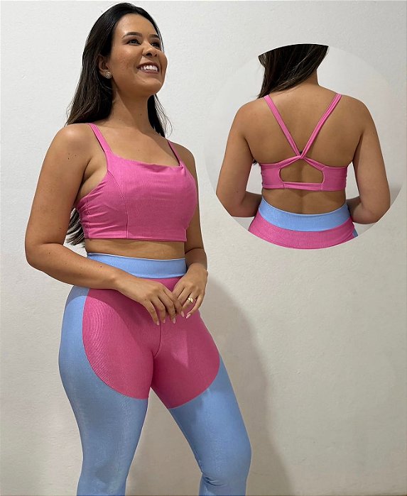 Conjunto Fitness Legging - Candy Colors (Rosa e Azul Claro)