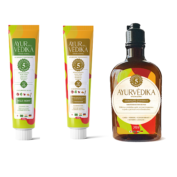 Kit Sorriso & Nutrição Higiene Oral e Hidratação ĀYURVÈDIKA