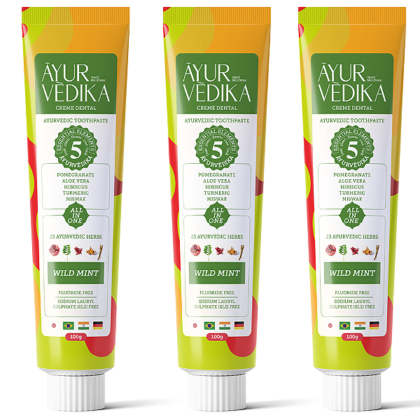 KIT 3 CREMES DENTAIS SEM FLÚOR WILD MINT 100G - ĀYURVÈDIKA