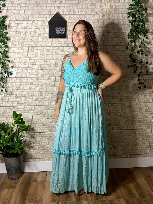 Vestido Longo Água Marinha Claro