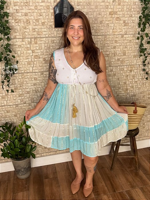 Vestido Curto Água Marinha Claro