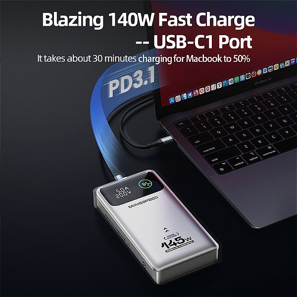 Movespeed m25pro 140w power bank 25000mah tipo c