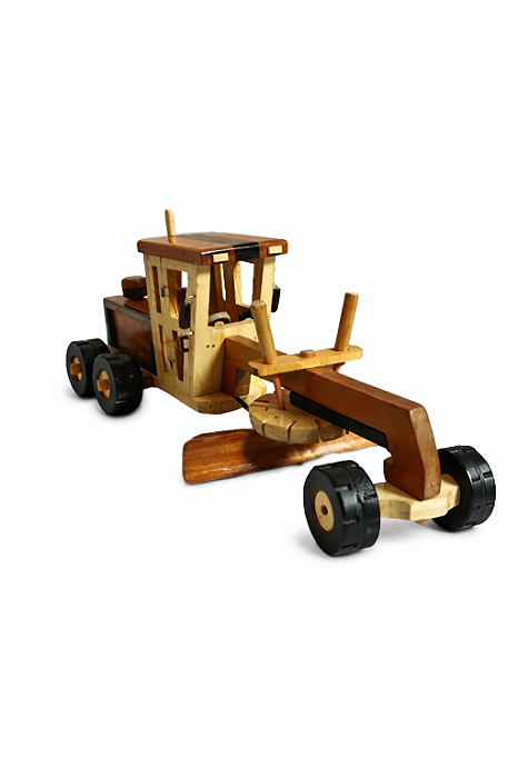 MINIATURA EM MADEIRA - TRATOR RETROESCAVADEIRA