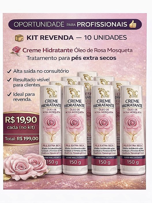 KIT REVENDA – 10 UNIDADES do nosso 🌹 Creme Hidratante Óleo de Rosa Mosqueta