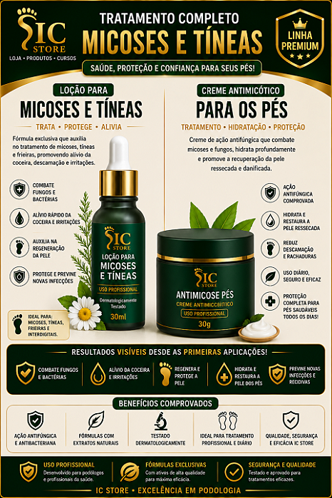 KIT MICOSES E TÍNEAS – TRATAMENTO COMPLETO PARA OS PÉS locao 30ml+Creme 30gr