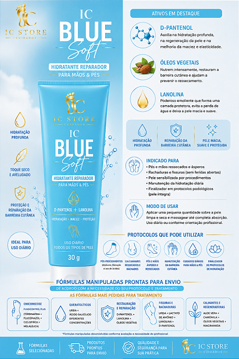 IC BLUE SOFT | 30 g Hidratação, maciez e cuidado para mãos e pés!