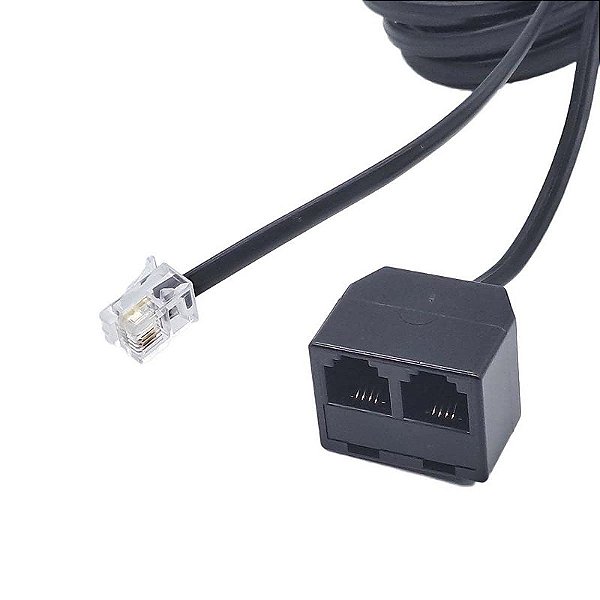 Cabo Adaptador RJ11 6P4C Macho x 2 RJ11 Fêmea com 2,5m PRETO