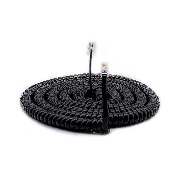 Cordão Espiral Modular com 10 metros PRETO - 4 VIAS RJ9 4x4