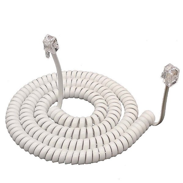 Cordão Espiral Modular com 5 metros BRANCO - 4 VIAS RJ9 4x4