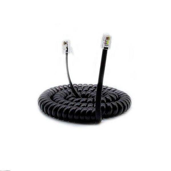 Cordão Espiral Modular com 5 metros PRETO - 4 VIAS RJ9 4x4