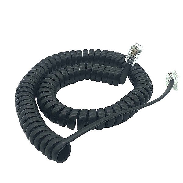 Cordão Espiral Modular KS 4245 PRETO 3,2 metros 4 VIAS RJ9 4x4 - 1140005 - 10 peças