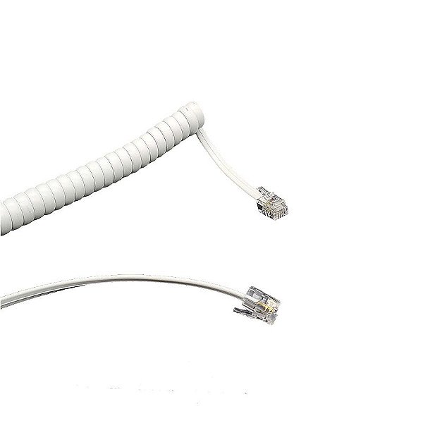 Cordão Espiral Modular KS BRANCO - 3 metros - 4 VIAS RJ9 4x4