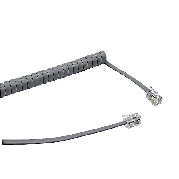 Cordão Espiral Modular KS CINZA - 4 VIAS RJ9 4x4 - 3 metros