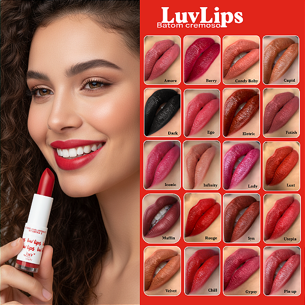 Batom LuvLips Cremoso Hidratante Luv Beauty – conforto, cor intensa e tratamento labial