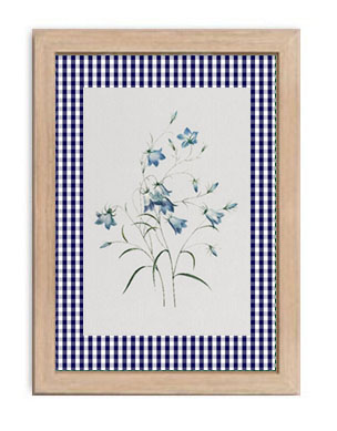 Quadrinho Floral C com paspatur em tecido azul