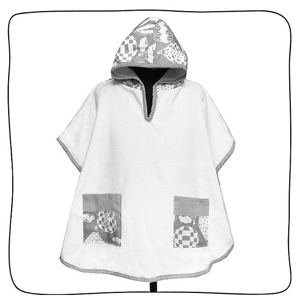 Poncho Branco Bolsinho Balão Cinza - 1 a 3 anos